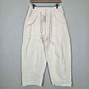 Free People Women Barrel Linen Pants Medium Cream Cargo Boho Utility Cropped NWT